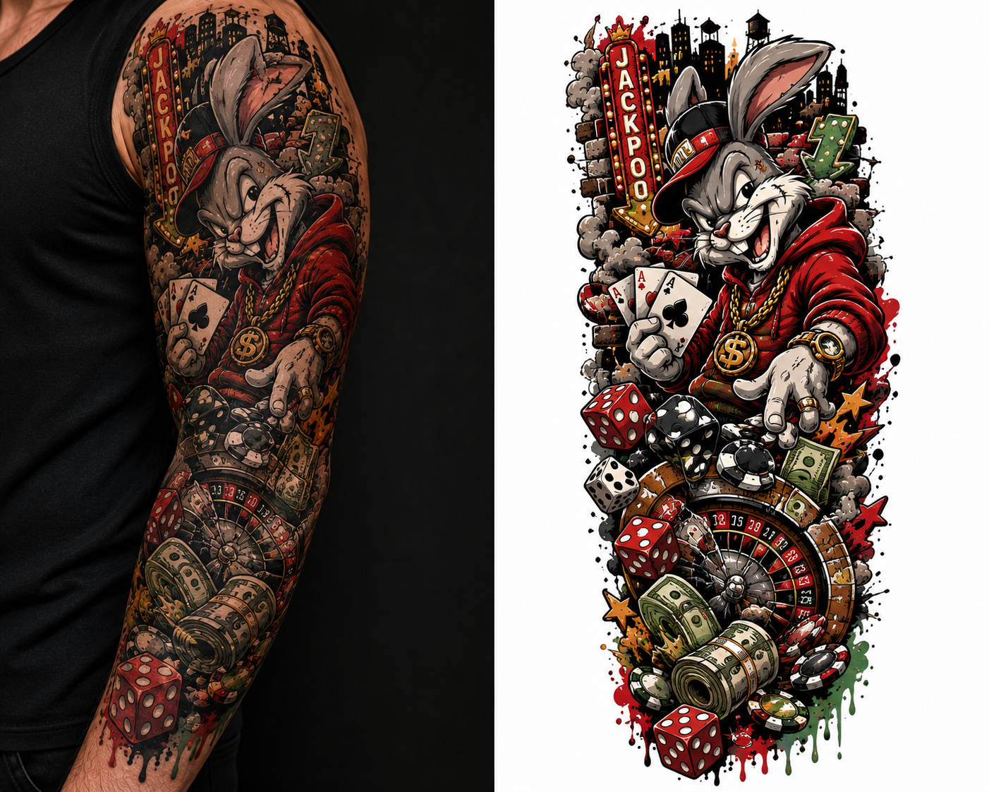 Casino Trouble tattoo model preview